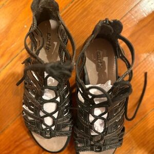 Earth Origins Black Lace-Up Gladiator Heels tumblr core